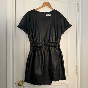 Vegan leather mini dress with faux wrap skirt